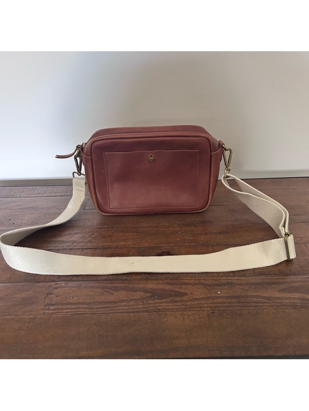 Madewell Brown Leather Transport Camera Zip Top Crossbody Bag w/Detachable Strap